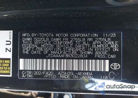 2024 Toyota Crown Xle from USA, damaged, VIN JTDAAAAF8R3022804
